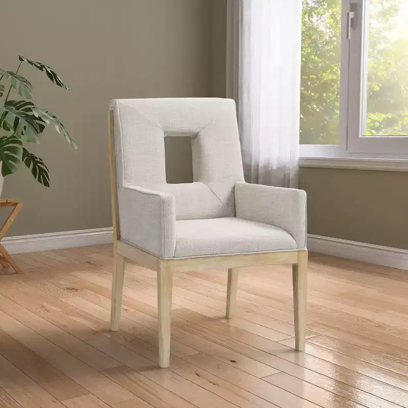 Meridian Furniture,Gwendolyn Cream Linen Textured Fabric Dining Arm Chair