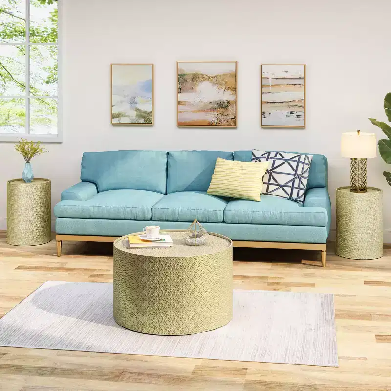 GDFStudio Geyer Modern Iron Round 3 Piece Accent and Coffee Table Set