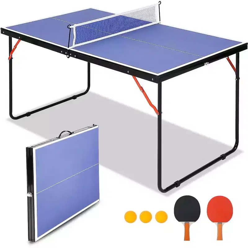 Foldable Table Tennis Table Portable Ping Pong Table with Net & 2 Paddles & 3 Balls
