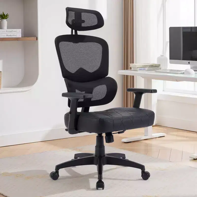 VECELO Swivel Ergonomic High Back Mesh Office Chair with Adjustable Headrest Armrest, Lumbar Support for Executive/Computer Desk/Task Work Black