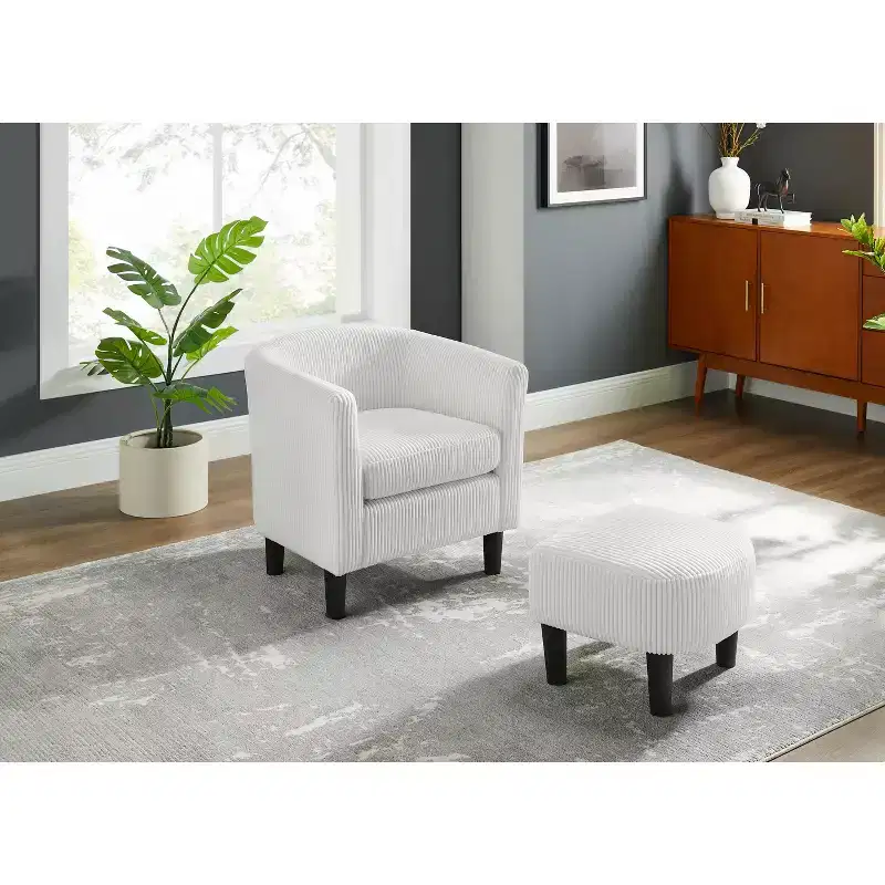 Okak Accent Chairs for Bedroom, Modern Accent Chair, Upholstered Arm Chair Corduroy Single Sofa Chair with Ottoman Foot Rest Comfy Armchair