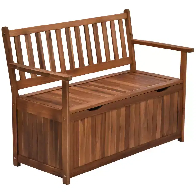 Outsunny 41 Gallon Outdoor Storage Bench, Wooden Deck Box with Inner Waterproof PE Lining, 2-Seat Container for Patio Garden Balcony Yard