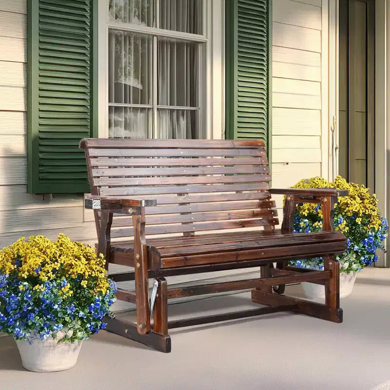 Karl Home | 48 in. Solid Wood Patio Glider Bench with Cup Holder
