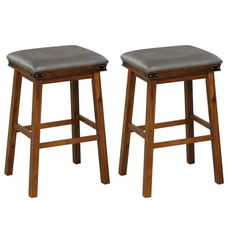 Costway 30'' Dining Bar Stool Set of 2 Pub Height Padded Seat Wood Frame Kitchen Brown/White