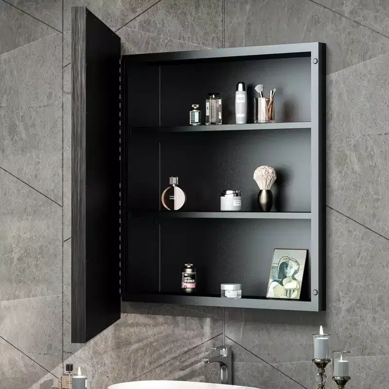 Keonjinn 26 in. W x 30 in. H Metal Framed Black Rectangular Framed Recessed/Surface Mount Medicine Cabinet with Mirror,Black