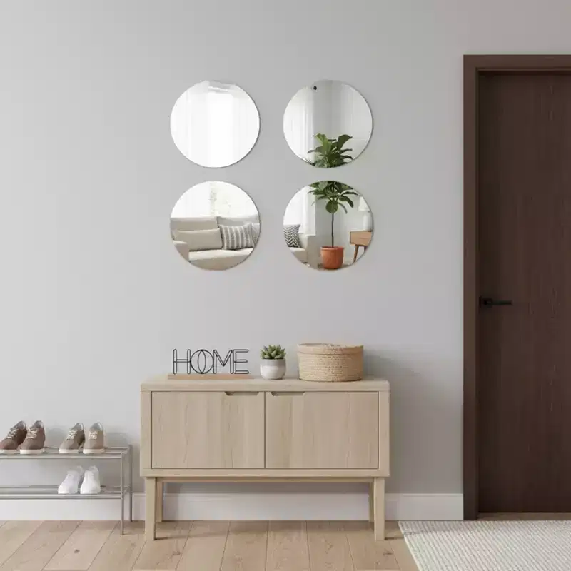 French Home Goods Set of 4 Large Decorative Self-Adhesive Mirrors, Available in 3 Shapes Perfect for Modern Wall Decor in Any Room