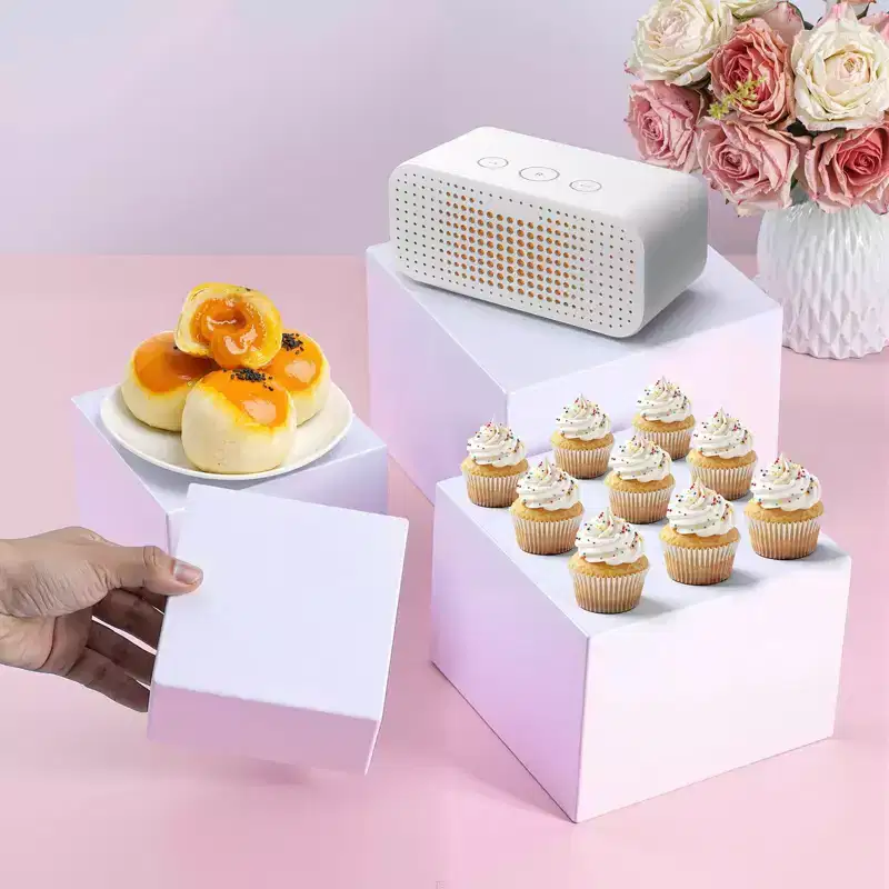 6Pcs Buffet Risers Set (Size 6,7,8,9,10,11), Food Risers for Buffet Table, Acrylic Display Stand Shelf for Dessert, Cube Boxes Nesting Risers