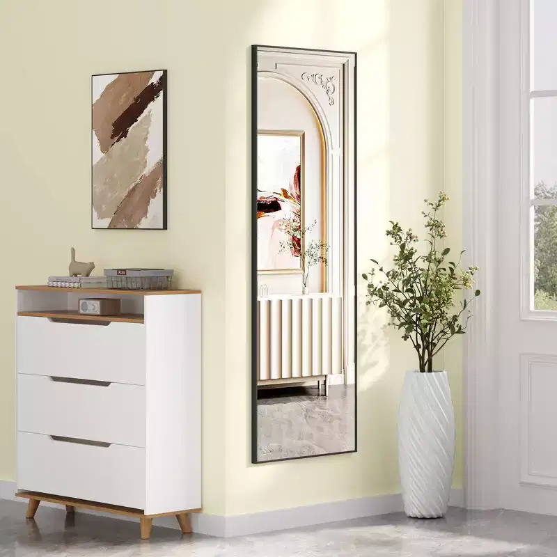 Full Length Mirror Freestanding Hanging or Leaning, Aluminum Alloy Thin Frame, 65