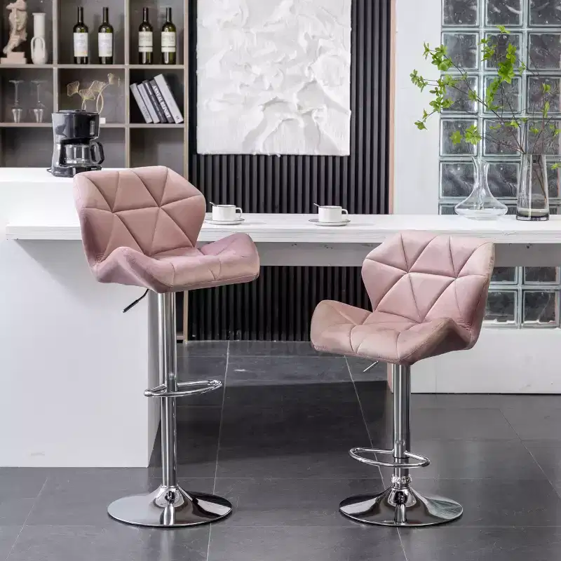Roundhill Furniture Breni Velvet Diamond Tufted Swivel Adjustable Height Barstool, Mauve, Set of 2