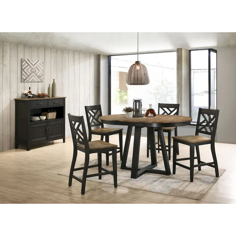 Harper Round Counter Table with Trestle-styled based, Brushed Brown & Pecan