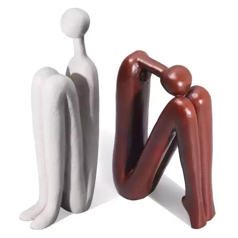 Thinker Statue Bookends in White and Brown - Heavy-Duty Resin Book Stoppers