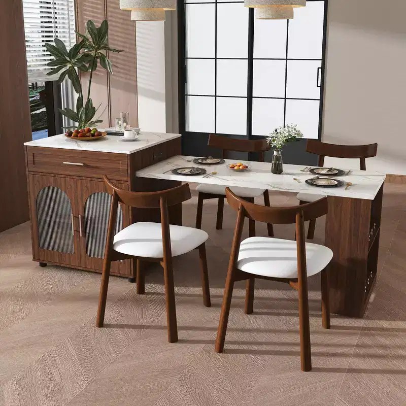 GDFStudio Malthus 80-Inch Expandable Kitchen Island Dining Set with 4 Solid Wood Chairs