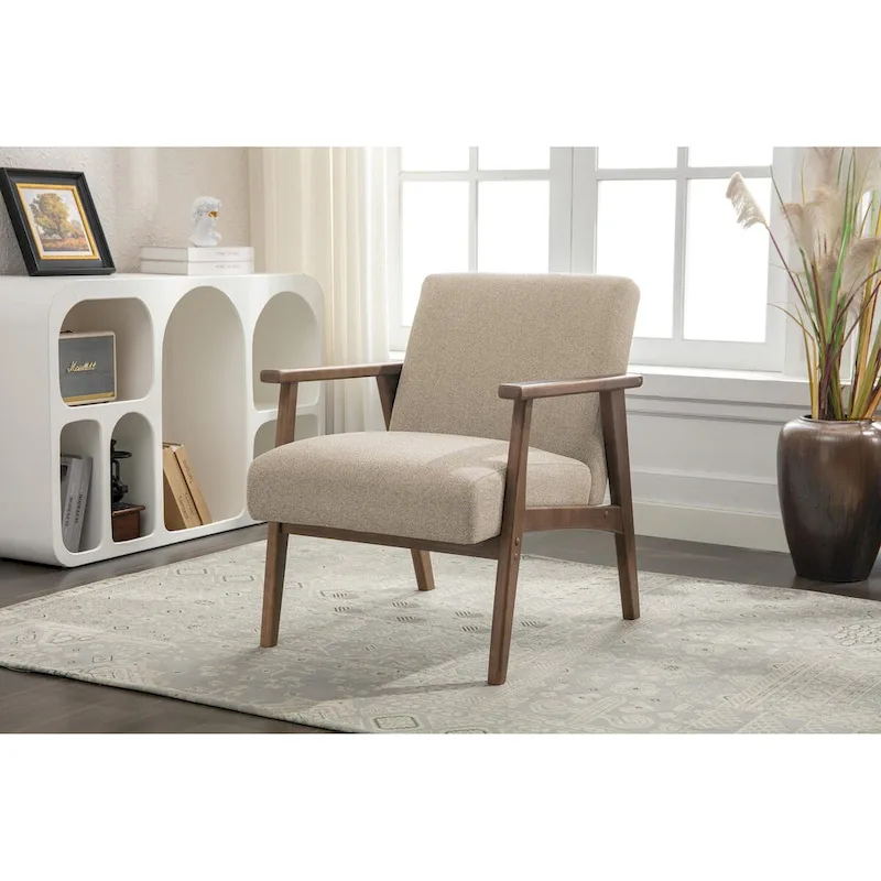 Fabric Accent Armchair with Rubberwood Legs – Plush Cushions, 330 lb Capacity