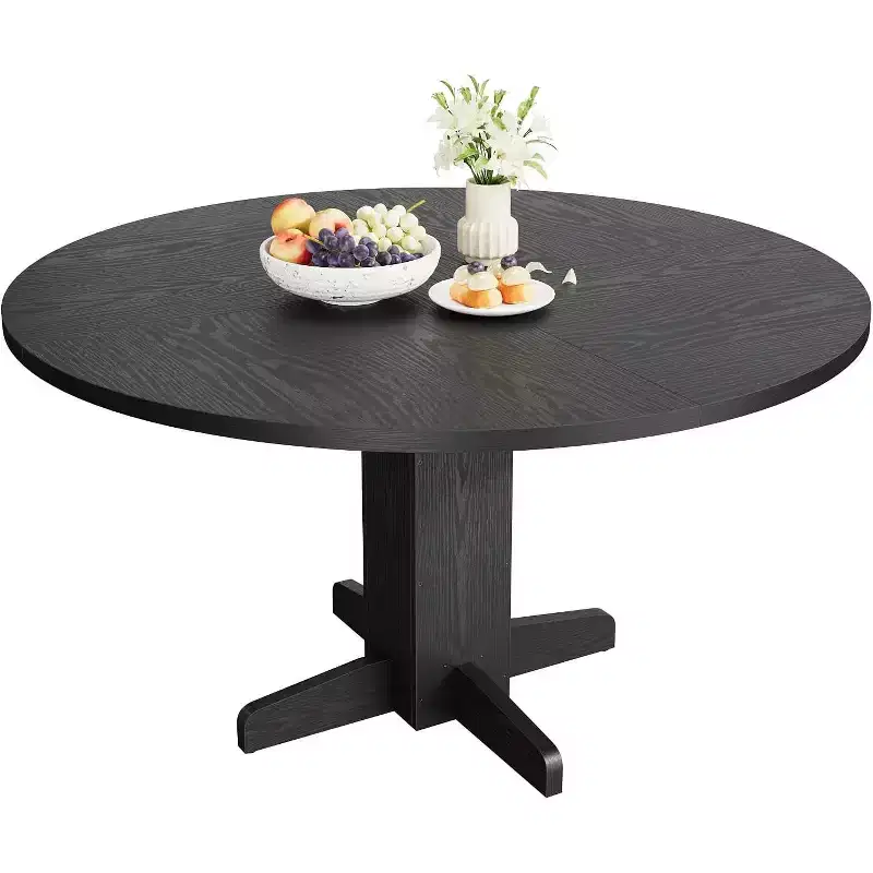 47 Inch Round Dining Table for 4,Farmhouse Wood Kitchen Table, Circle Dinner Table for Kitchen, Living Room, Dining Room