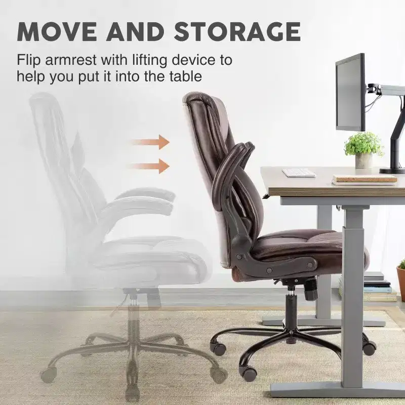 Ergonomic PU Leather Office Chair,High Back Executive Desk Chair with Flip-Up Armrests & Dynamic Lumbar Support,275LB Capacity