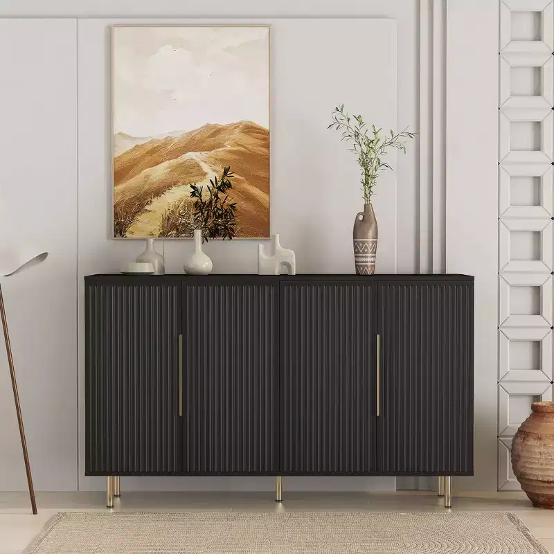 JVNOXK 56-inch Large Modern-Style Recessed Sideboard with Storage Space, Adjustable Shelves, Can Serve as Decorative Cabinet, Black