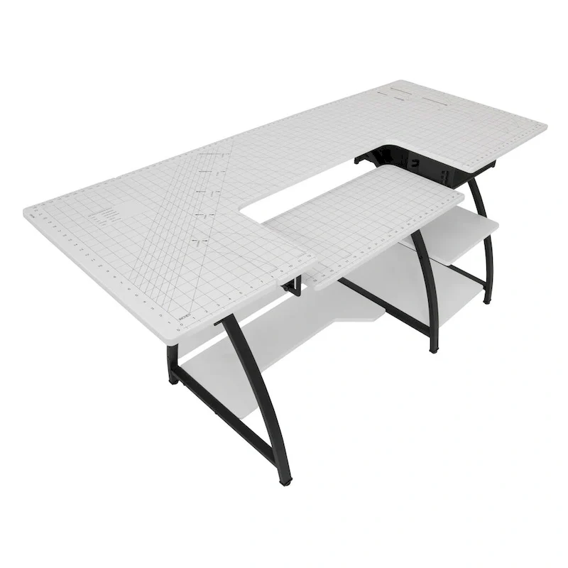 Hobby Sewing Desk with Optional Grid Top & Foldable Shelf – Dual-Purpose Home Office Desk