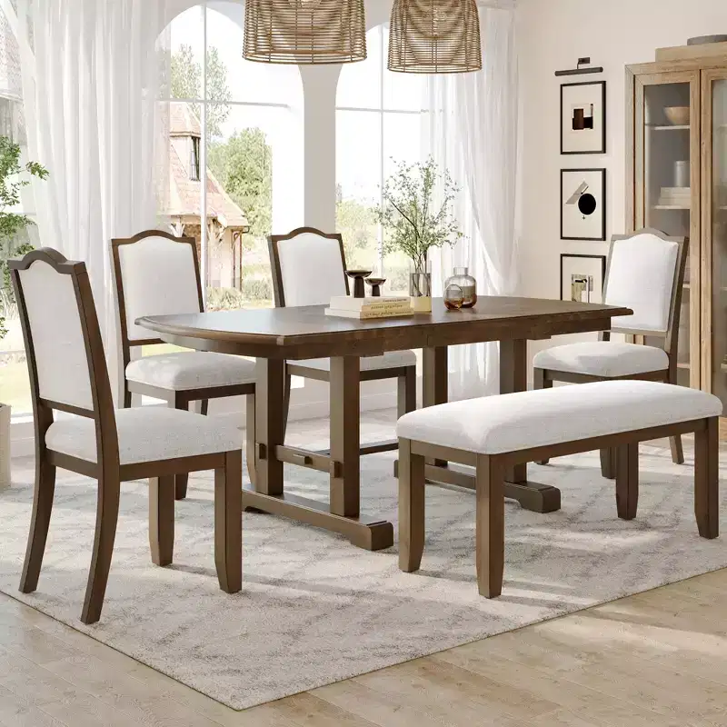 GDFStudio Cooper 6-Piece Dining Table Set, 60-78 Extendable Wood Dining Table with Removable Leaf