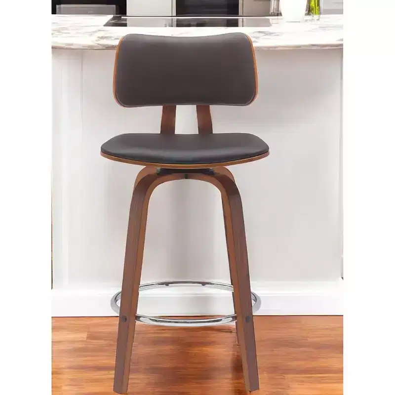 26-Inch Faux Leather Swivel Low Back Counter Height Bar Chair – Brown