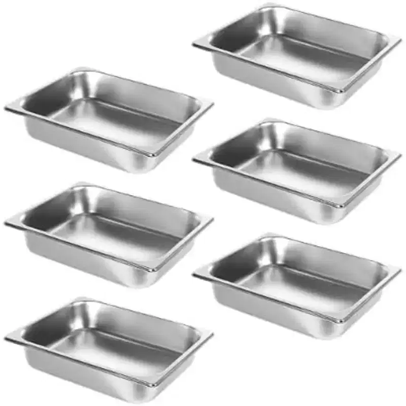 Stainless Steel Insulated Food Pan, 90 Liter 6 Pack 2.5 Inch Deep Plates with Lid for Restaurant Canteen Buffet