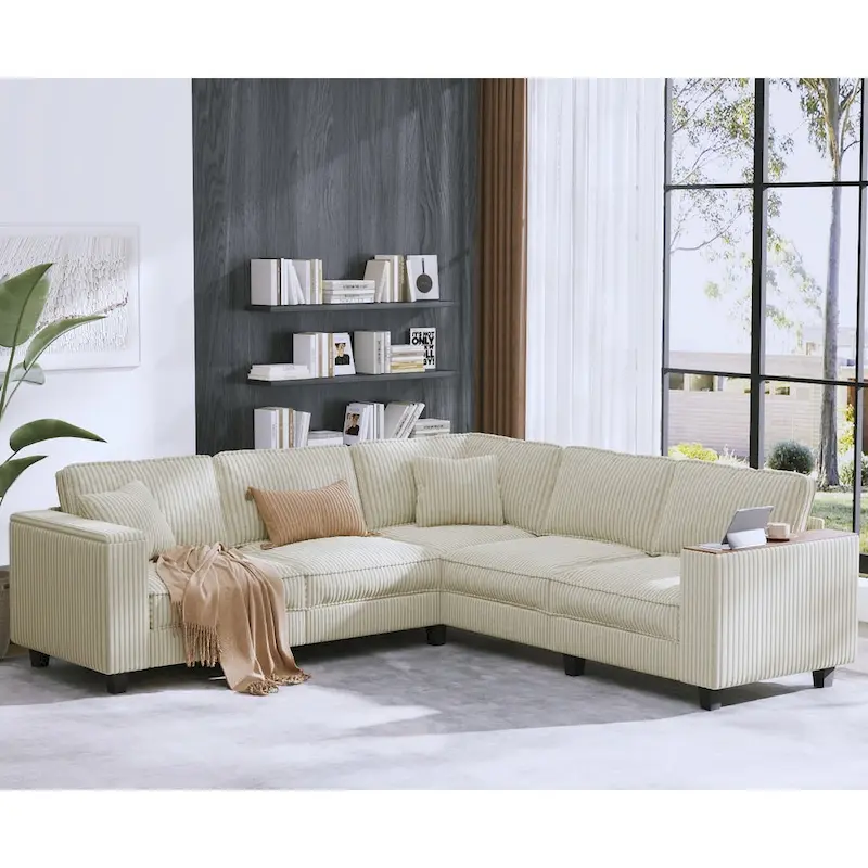 Christopher Knight Home - Jackson Oversized L-Shaped Corduroy Corner Couch with Armrest Storage