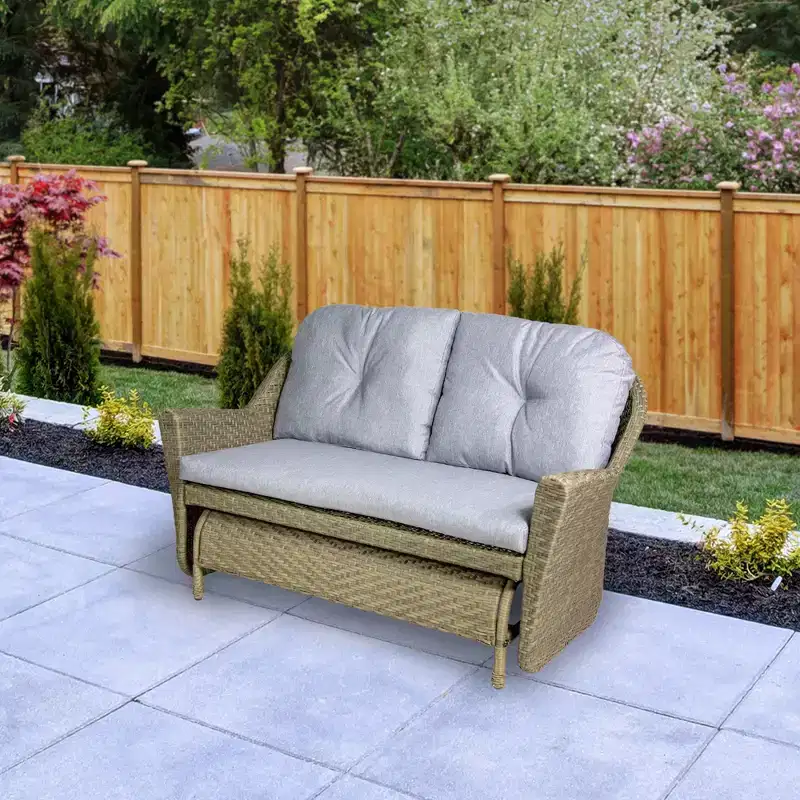 Northlight 46 Taupe Gray Resin Wicker Deep Seated Double Glider with Gray Cushions