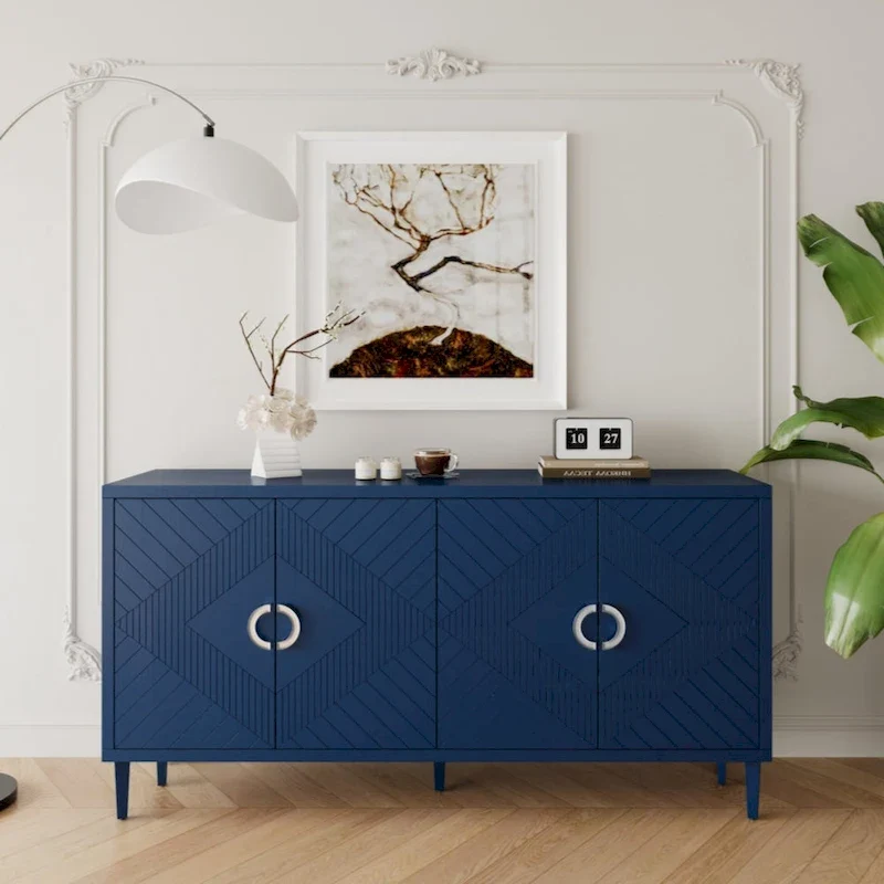 Stylish and Functional 4-Door Storage Cabinet with Pine legs and MDF, for Living Room Bedroom,and Kitchen