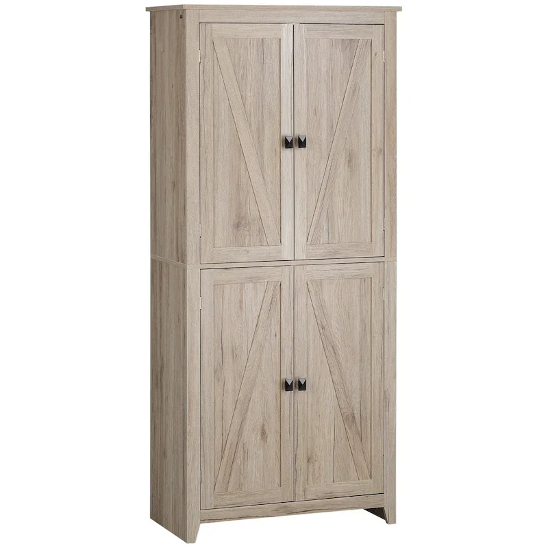 HOMCOM 72 Freestanding 4-Door Kitchen Pantry, Storage Cabinet Organizer with 4-Tiers, and Adjustable Shelves, White