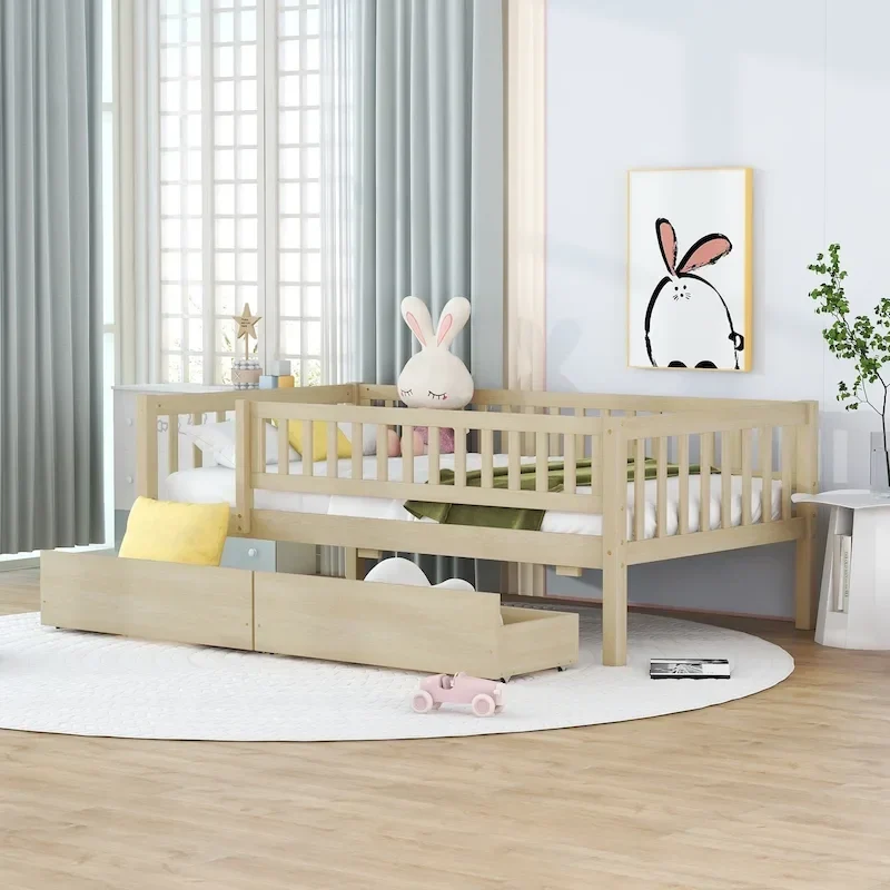Twin Size Daybed Wood Bed With Two Drawers, Gray