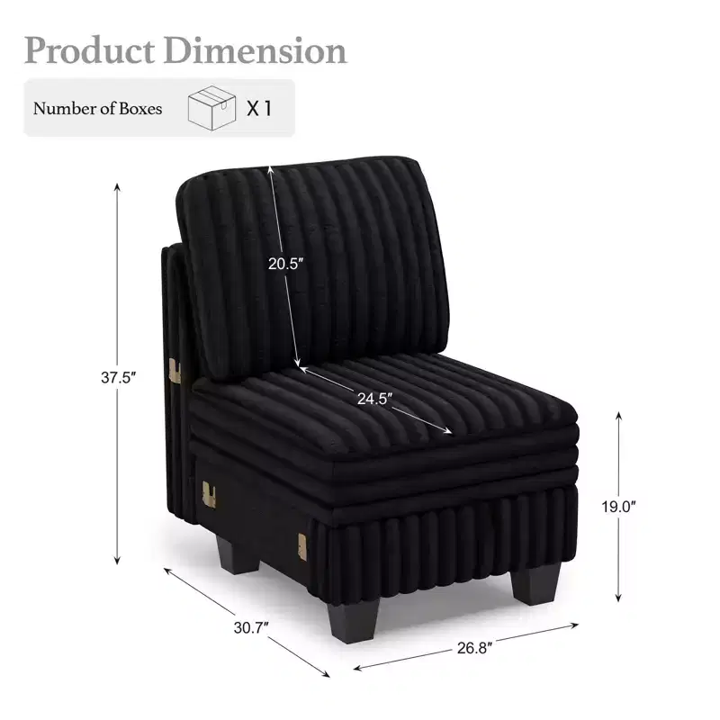Belffin Plush Corduroy Single Module with Storage for Modular Sectional Sofa