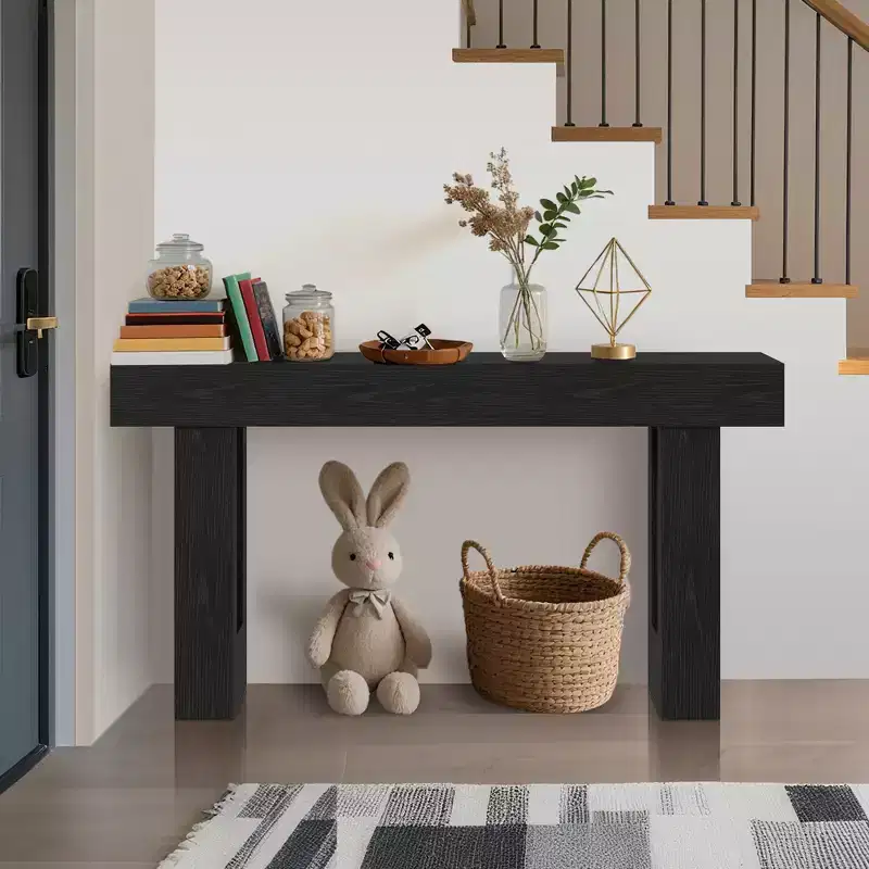63-Inch Farmhouse Console Table - Narrow Wooden Sofa Side Table - Storage Shelf - Entryway, Hallway, Living Room, Behind Couch