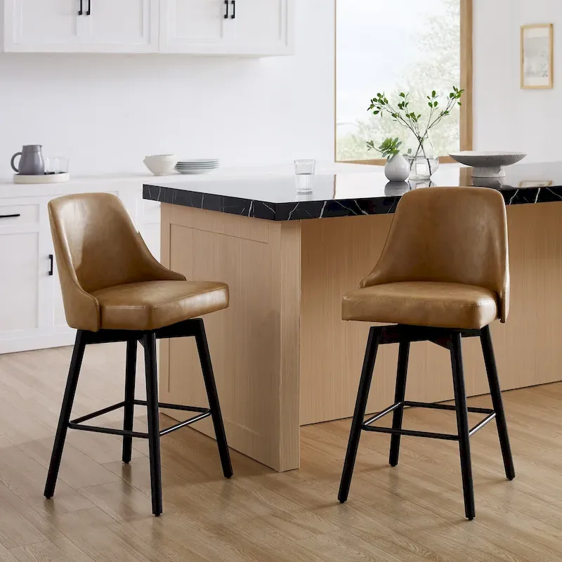Set of 2 Upholstered Counter Height Swivel Barstool