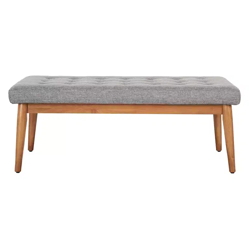 Landon Upholstered Bench Acorn - Crosley: Mid-Century Modern, Tufted, Rubberwood Frame, Linen Upholstery, 2-Seater, 300 lb Capacity