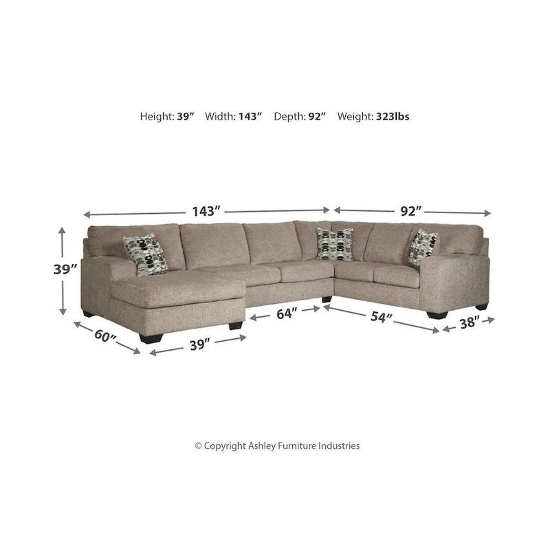 Ballinasloe 3-Piece Sectional with Left Facing Chaise - Platinum