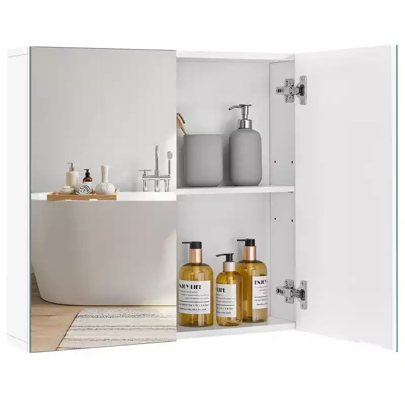 Frameless Mirror Cabinet with Two Mirrored Doors and Adjustable Shelf