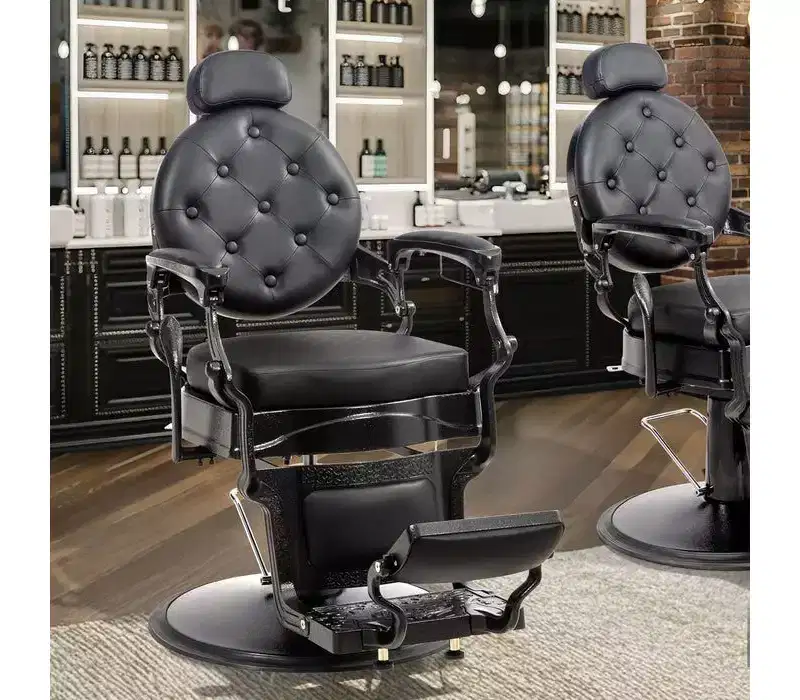 Black with Black Frame Retro Heavy Duty Hydraulic Recline Barber Chair