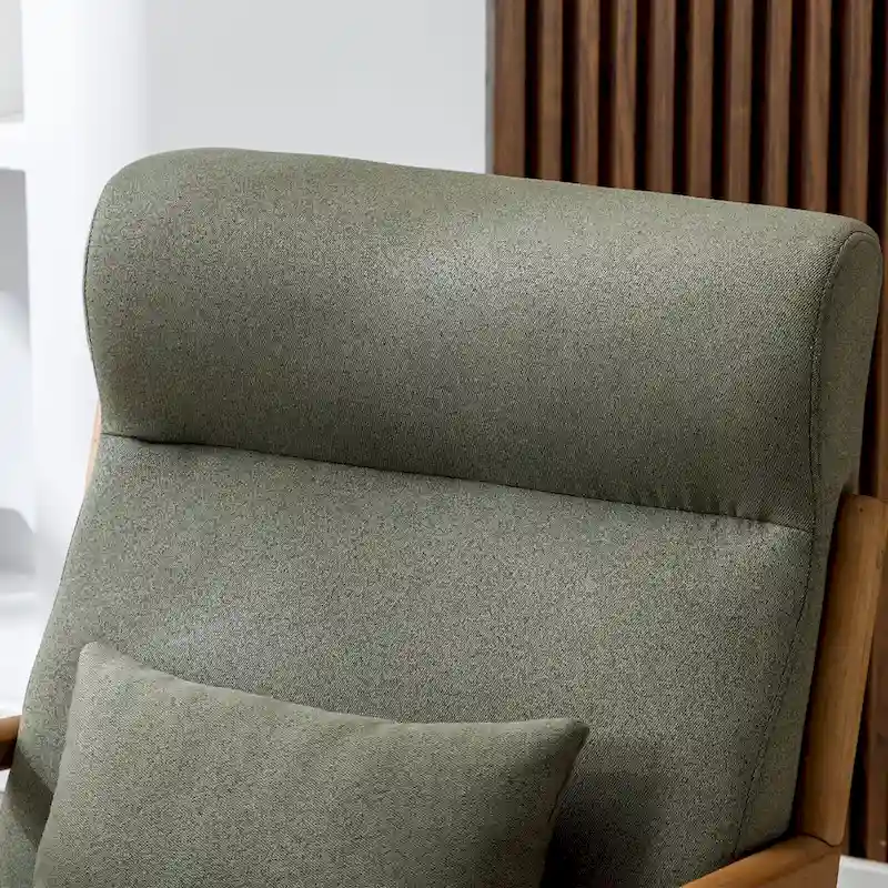 Upholstered Linen Blend Accent Chair with Wooden Legs and One Pillow