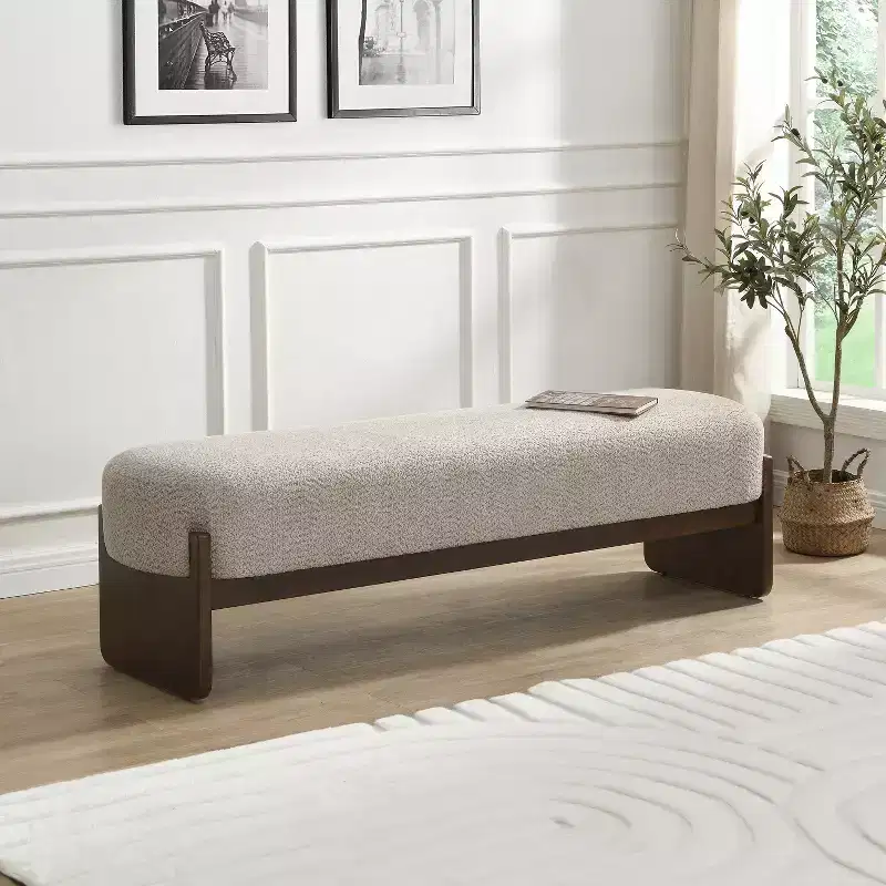Christopher Knight Home Elmo 64 Modern Rubberwood Upholstered Loop Yarn Ottoman, Beige