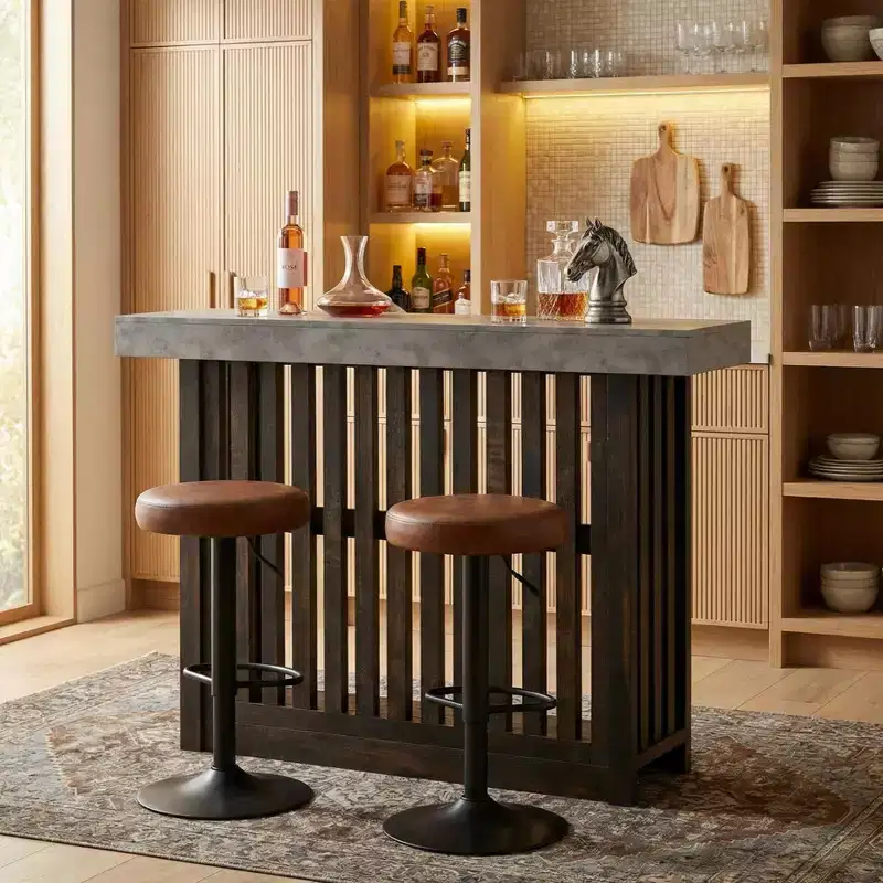63 Long Bar Table, Counter Bar Height Pub Table with 2 Tier Storage Shelves, Modern Coffee Breakfast Bar Unit for Living Room, Dining Room, Bistro