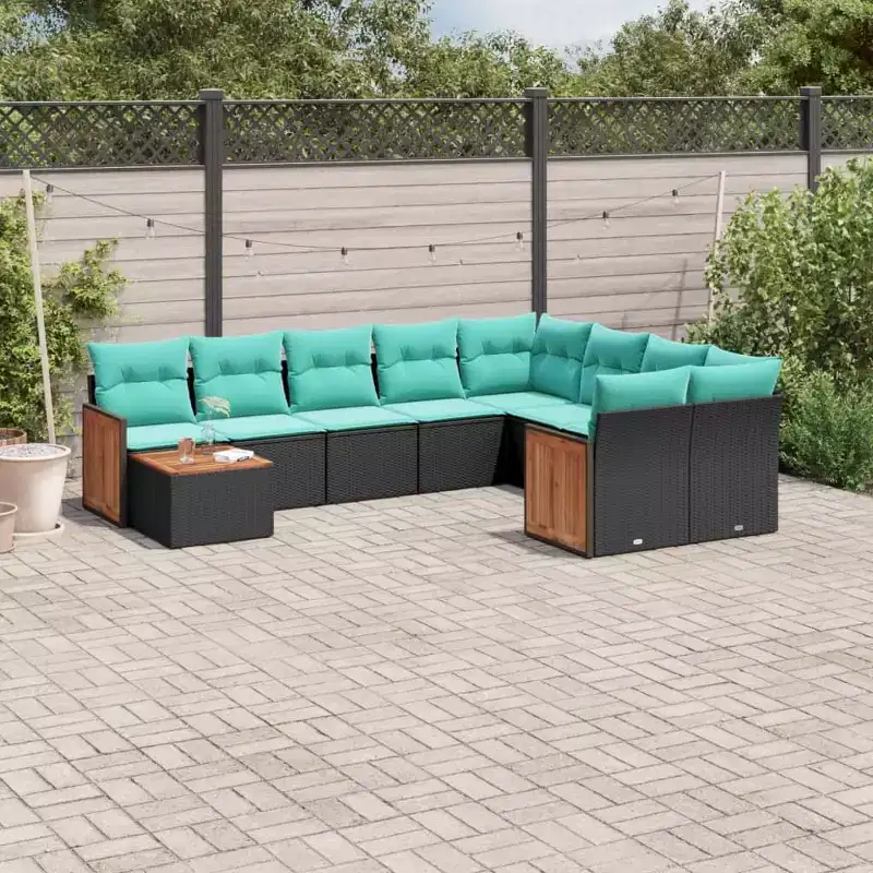 vidaXL Garden Sofa Set Black PE Rattan Large Modular