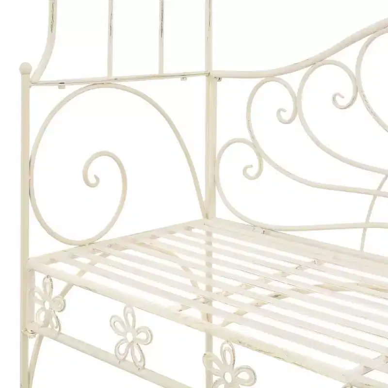 vidaXL Garden Bench Antique White Wrought Iron Standard Garden Bench