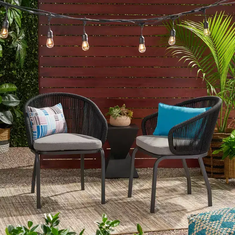 Christopher Knight Home Laguna Outdoor Rope Club Chairs with Cushion (Set of 2), Black/Gray