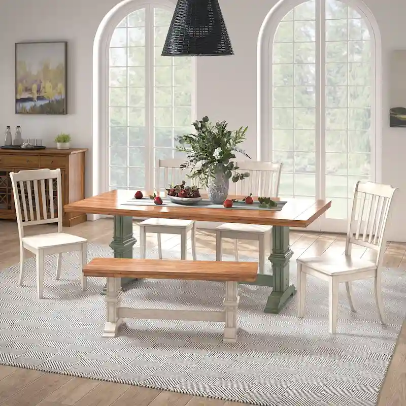 Ronda 78 Rectangular Solid Wood Top Dining Set with Spindle Back Chairs