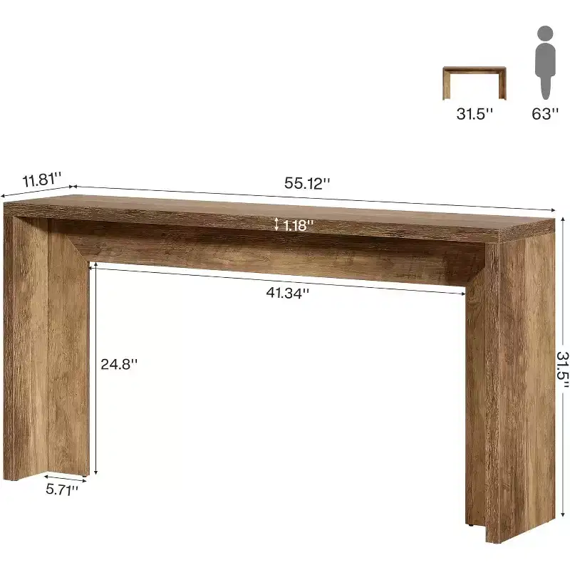 Lantine 55-Inch Farmhouse Console Table, Wooden Couch Table with Storage, Narrow Long Entryway Hallway Table for Living Room, Entrance (Brown)