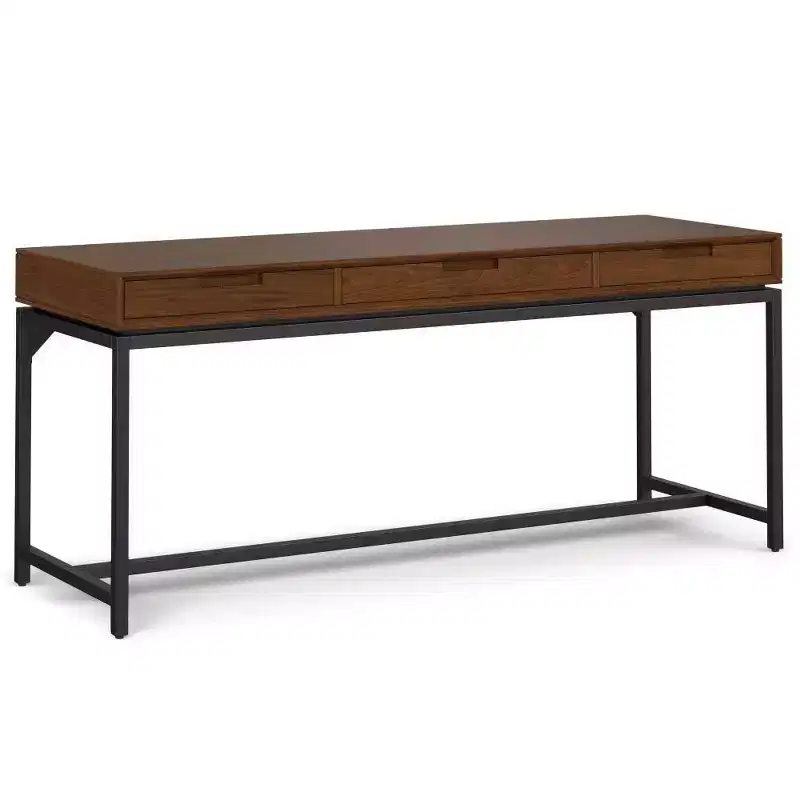 WyndenHall Devlin Mid-Century Solid Wood Writing Desk with Drawers Walnut Veneer