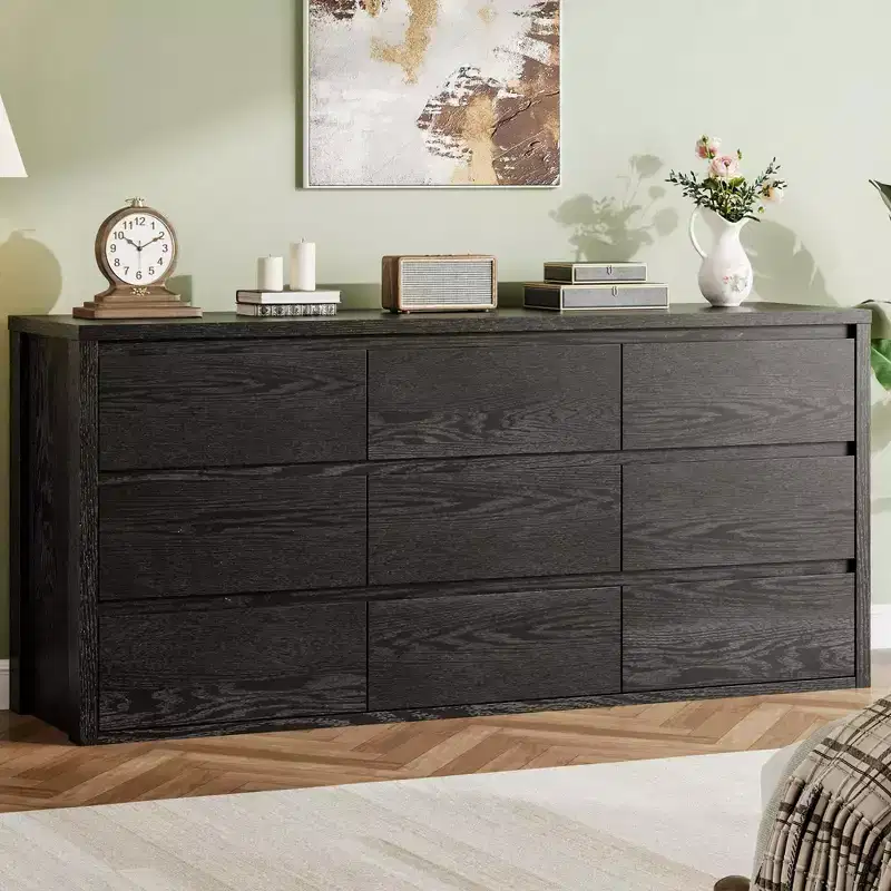 COZONY 9-Drawer Wooden Dresser, Handle-Free Storage Cabinet for Bedroom, Living Room & Hallway, with Anti-Tip Safety