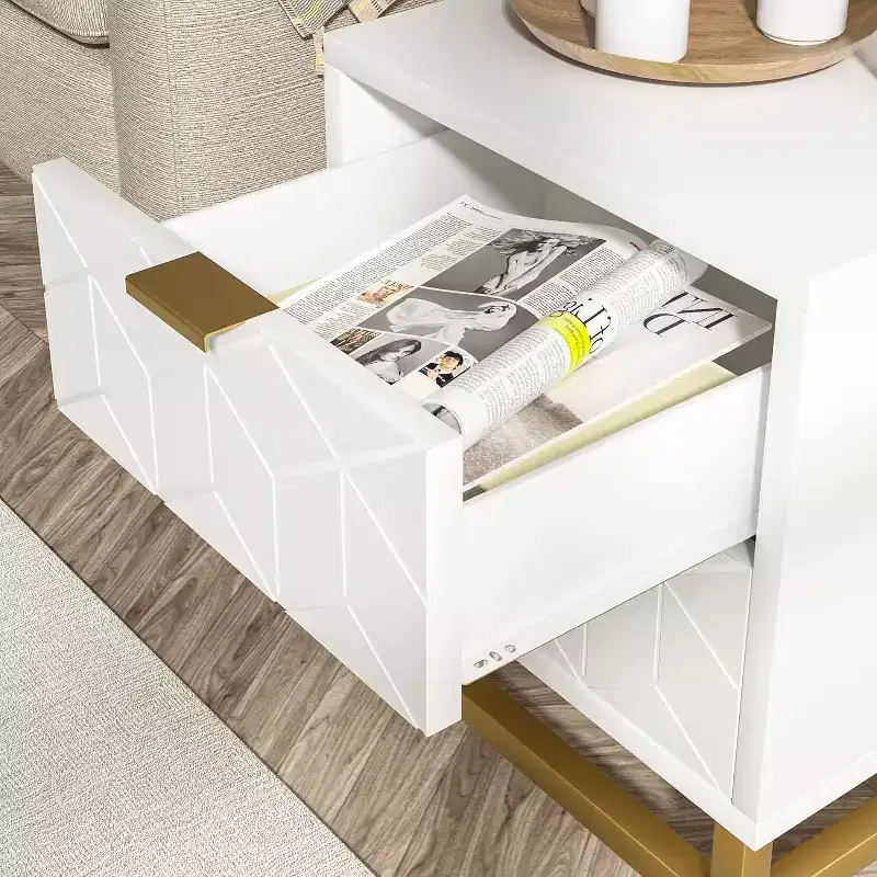 Modern 2-Drawer Nightstand - Wooden Bedside Table w/Metal Legs, Large Storage End Table for Bedroom