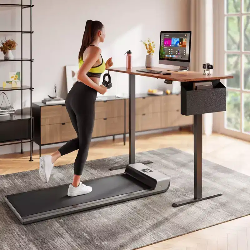 Brown 55 Inch Electric Standing Desk Height Adjustable Computer Table Sit Stand Gaming Desk Home Office Workstation with Memory Presets Storage Bag