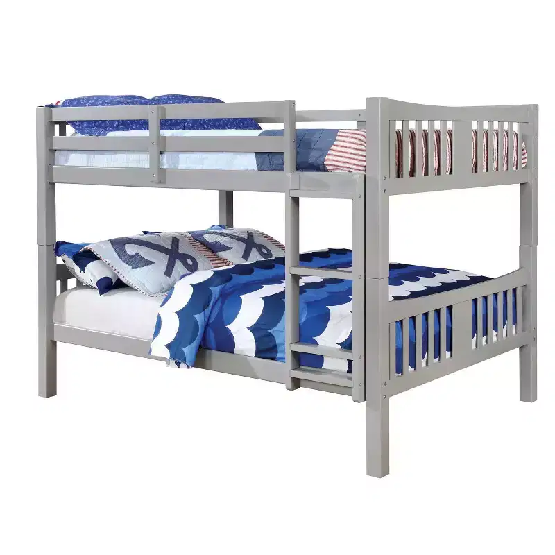 Twin Over Twin Kids' Clare Bunk Bed Gray  Built-In Guard Rails & Ladder, Wood Veneer, Transitional Style