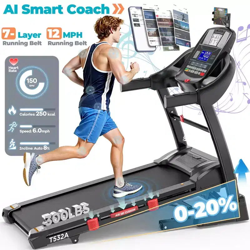 5.0HP Folding Treadmill with 20% Auto Incline, 300 LB Capacity, Smart App Control, Portable Home Running Machine